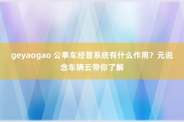 geyaogao 公事车经管系统有什么作用？元说念车辆云带你了解