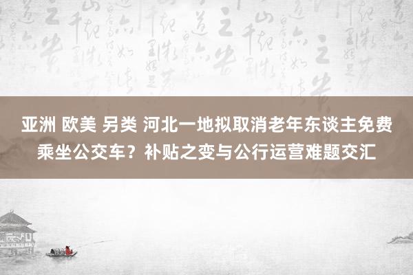 亚洲 欧美 另类 河北一地拟取消老年东谈主免费乘坐公交车？补贴之变与公行运营难题交汇